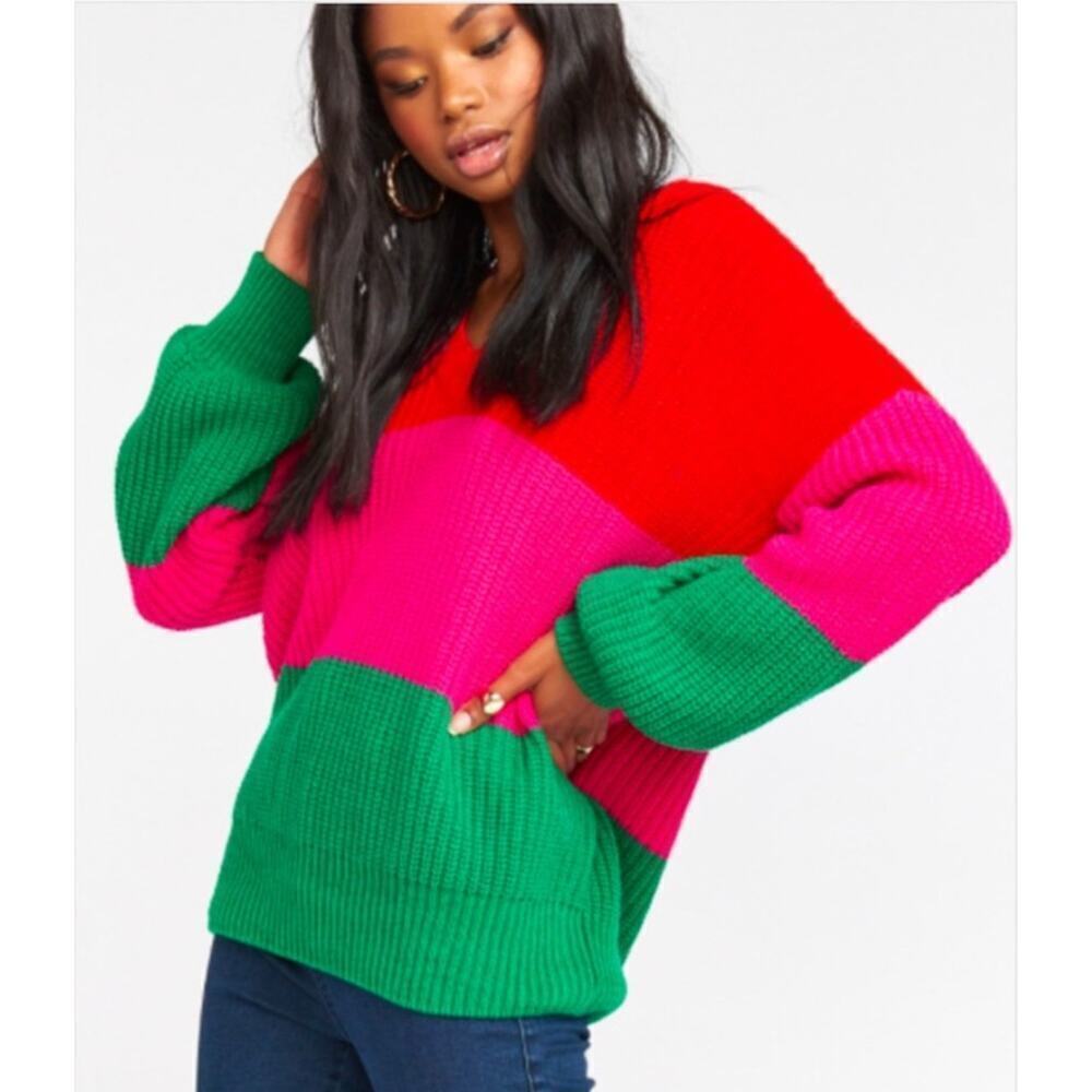 Show Me Your Mumu Mina Feliz Stripe Oversized V Neck Sweater XS - Picture 8 of 16